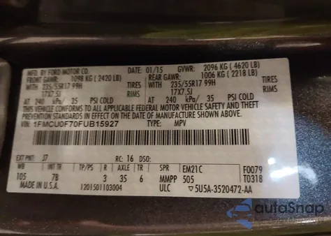 2015 Ford Escape S из США, поврежденный, VIN 1FMCU0F70FUB15927